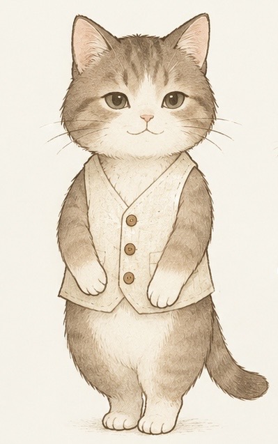 ベストを着た猫のイラスト